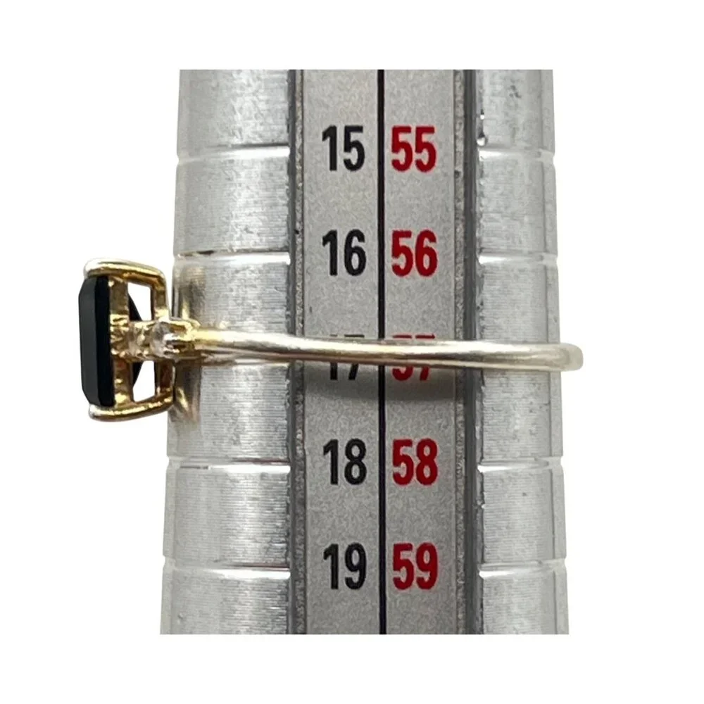 Sterling Silver Vermeil Ring Black Onyx CZ Sz 8 Signed 925 YS India Dainty 1.08g - Picture 8 of 13